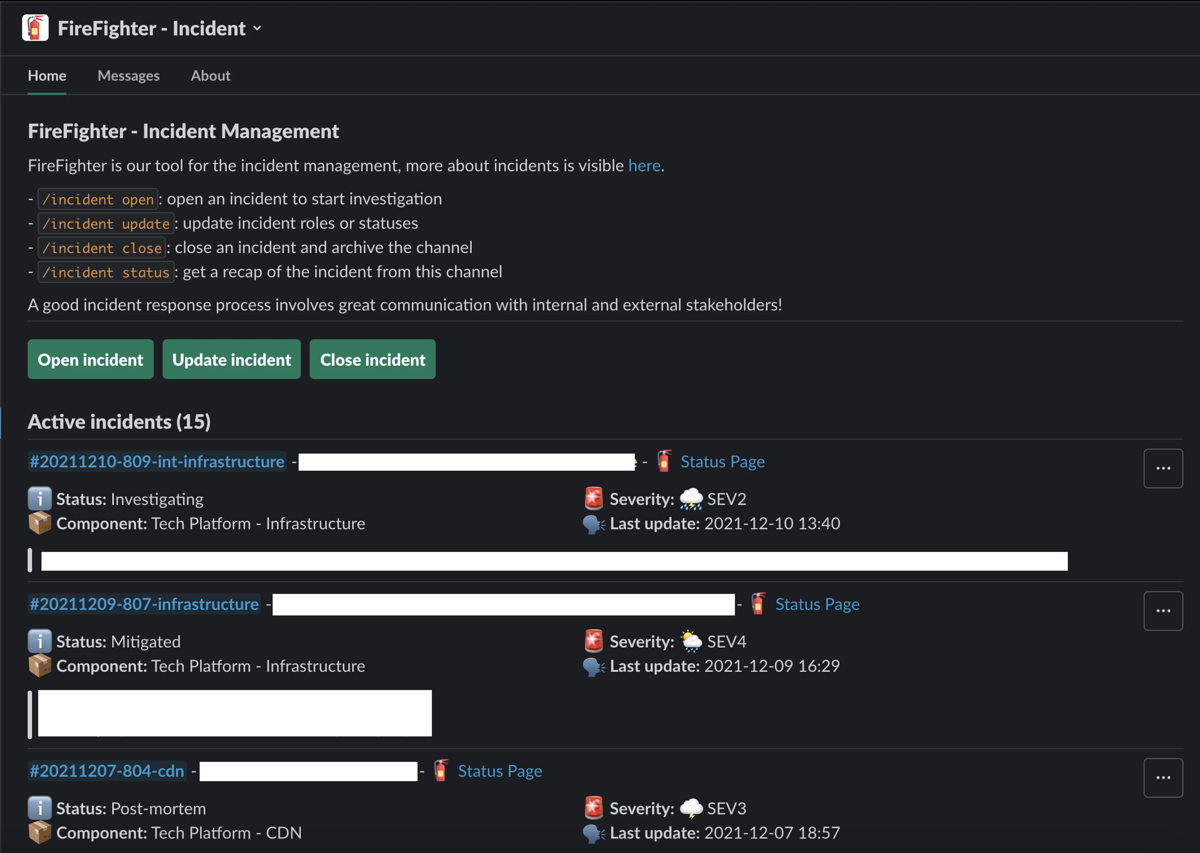 See current incidents from Slack